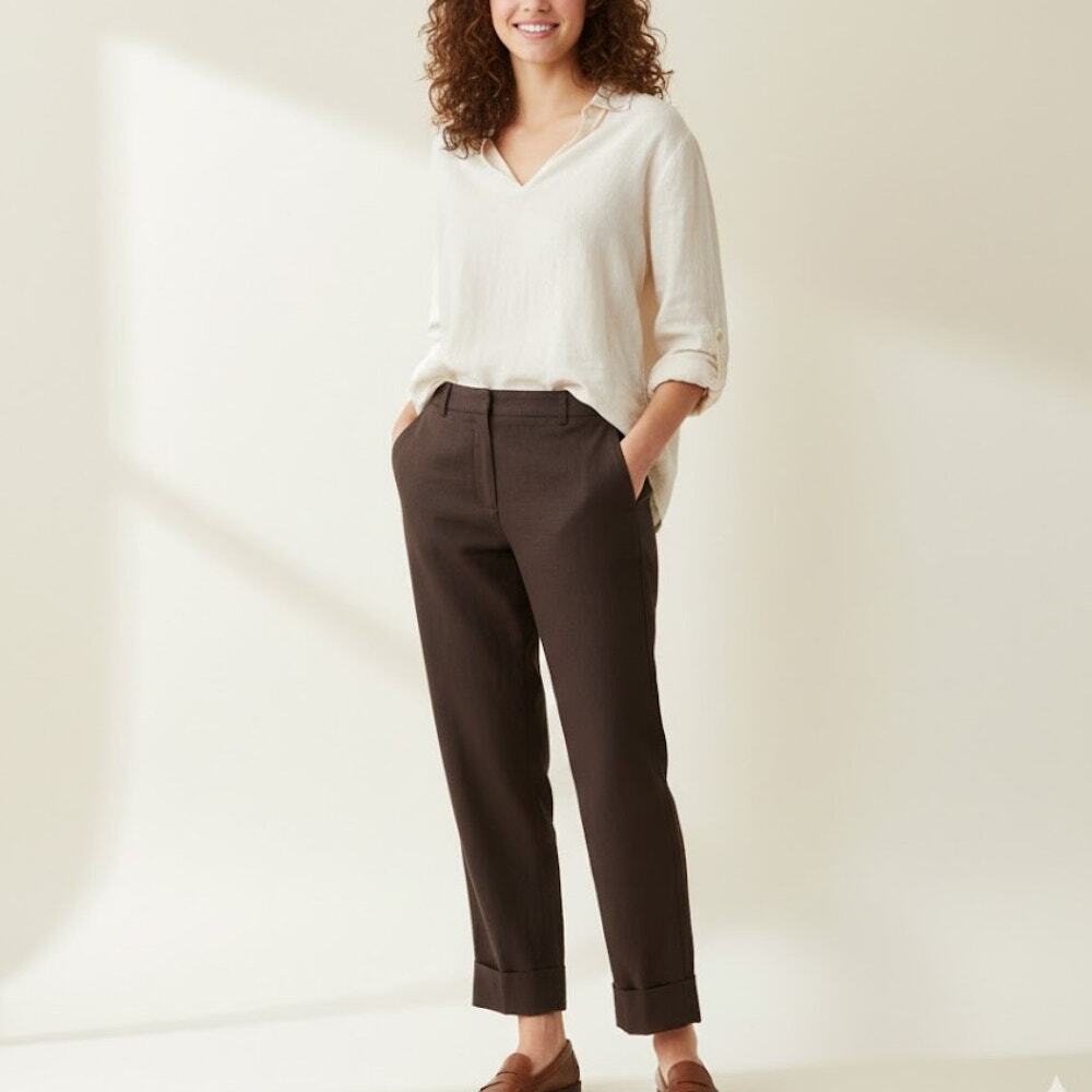 Vintage 80s Pleated Paperboy Trousers 100% Linen Mocha Mousse Brown Womens 14